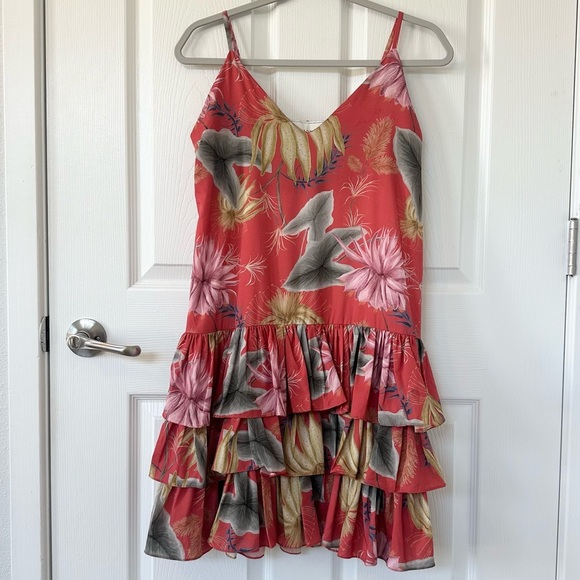 Eugenia Fernandez Tropical Floral Tiered Mini Ruffle Dress - Picture 1 of 6